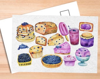Blueberry Foods Postcard - Thick Cardstock - Gift for loved ones