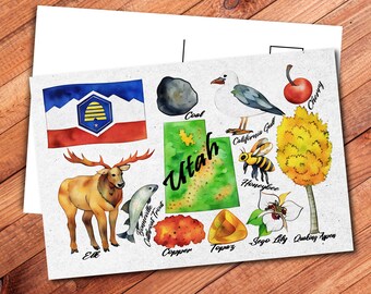 Utah State Postcard - Thick Cardstock - 4x6 - Watercolor