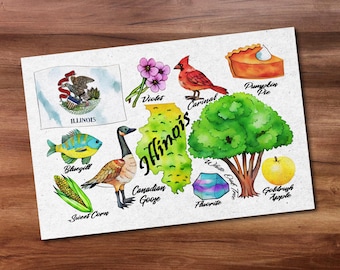 Illinois State Postcard - Thick Cardstock - 4x6 - Watercolor