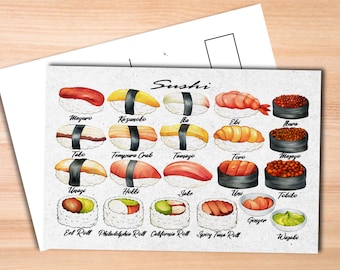 Sushi Postcard - Thick Cardstock - Gift for loved ones
