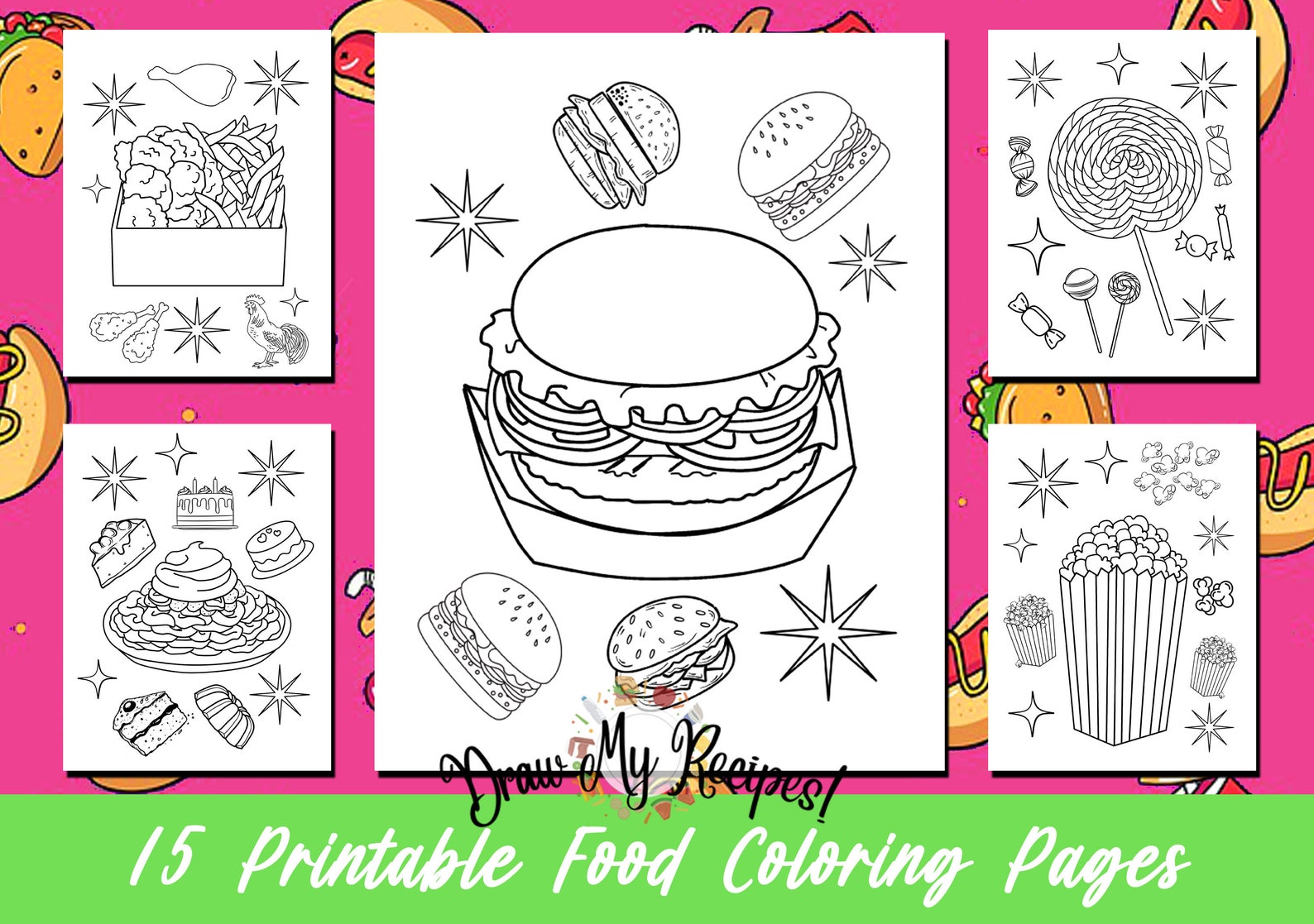 Food Coloring Pages Printable Coloring Pages Carnival Food - Etsy