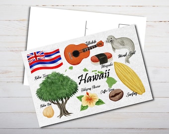Hawaii State Postcard - Thick Cardstock - 4x6 - Watercolor