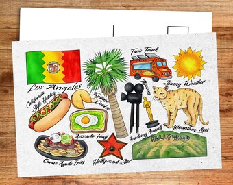Los Angeles California Postcard - Thick Cardstock - 4x6 - Watercolor
