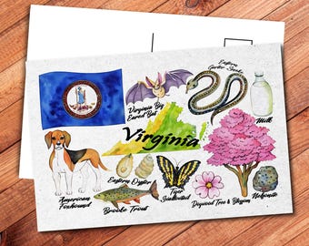 Virginia State Postcard - Thick Cardstock - 4x6 - Watercolor