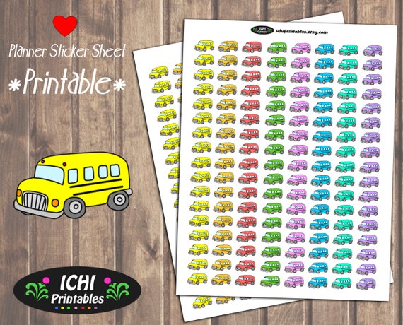 School Bus Printable Planner Stickers, Bus Stickers, Kawaii School Bus Stickers, Perfect For Erin Condren Life Planner, Functional Stickers Il_570xn