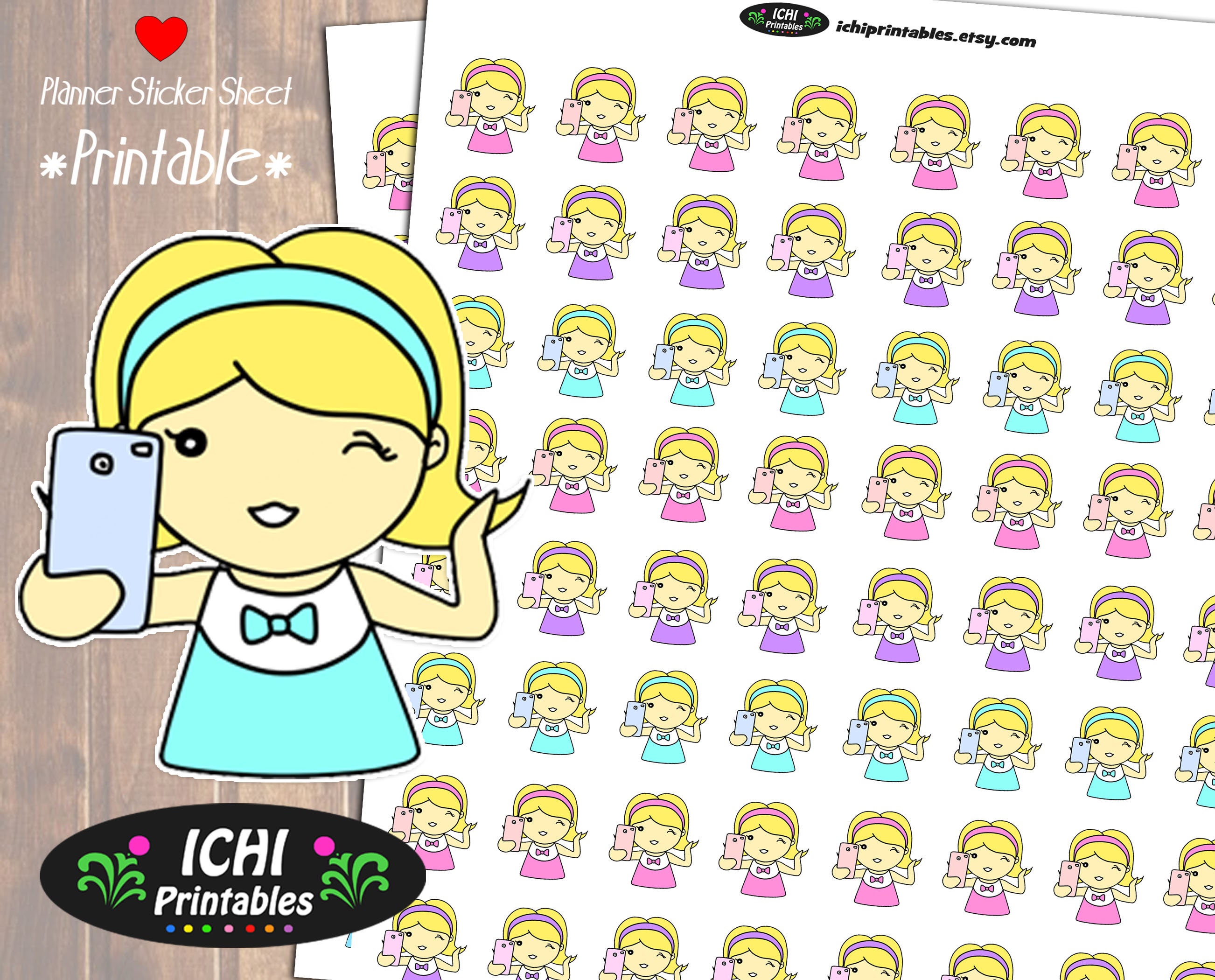 Selfie Printable Planner Stickers Selfie Planner Stickers Etsy