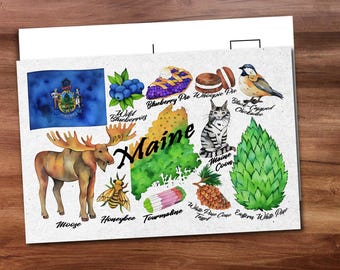 Maine State Postcard - Thick Cardstock - 4x6 - Watercolor