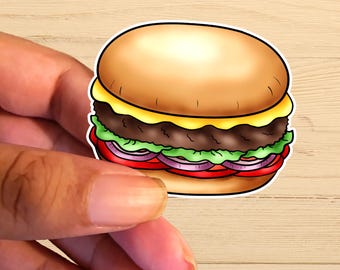 Cheeseburger Vinyl Sticker, Waterproof, Hamburger Stickers, Glossy Vinyl Decal, Laptop, Water bottle