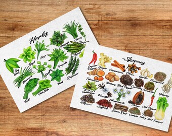 Herbs & Spices Postcards - Thick Cardstock - Two 4x6 Watercolor Postcards
