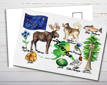 Alaska State Postcard - Thick Cardstock - 4x6 - Watercolor