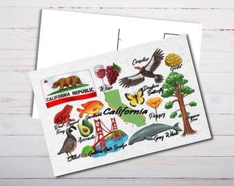 California State Postcard - Thick Cardstock  - 4x6 - Watercolor