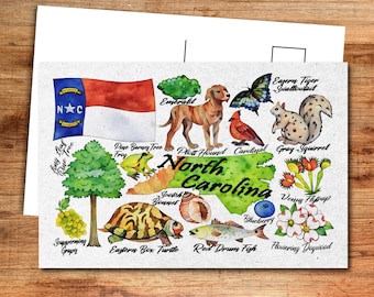 North Carolina State Postcard - Thick Cardstock - 4x6 - Watercolor