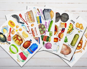 Illustrated Breakfast Recipe Postcards Bundle - 6 Postcards - Thick Cardstock - For Sending A Postcard To A Friend