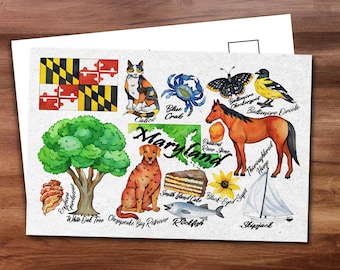 Maryland State Postcard - Thick Cardstock - 4x6 - Watercolor