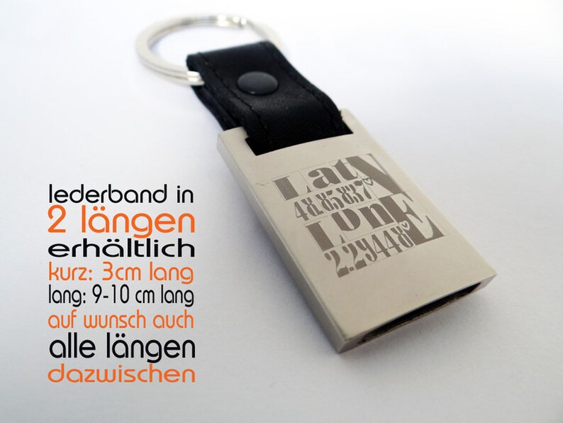 Keyring in leather with engraving, customizable coordinates image 3