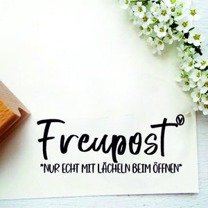 Stamp "Freupost - only genuine with a smile when opening" for greeting cards, small gift packages, consignments of goods