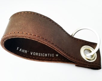 Key ring made of leather "drive carefully" Gift with text of your choice, customizable