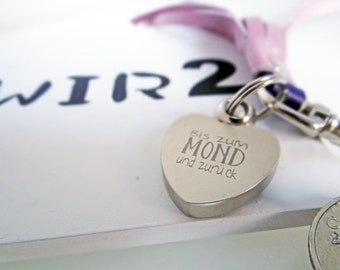 personalized keychain to the moon and back heart