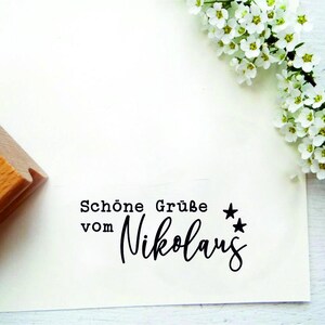 Stempel "Schöne Grüße vom Nikolaus"– Weihnachtsstempel für Geschenkverpackung, Karten & DIY – 5x3 cm Holzstempel