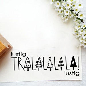 Weihnachtsstempel "lustig lustig tralalalala" für Geschenketiketten, Geschentüten, Weihnachtspost oder Weihnachtgeschenke