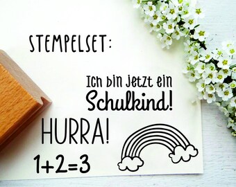 Stempel für nachhaltiges Geschenkpapier, Einschulungsgeschenk, Einschulungsstempel, Hurra, Einschulung, Schulkind, Regenbogen