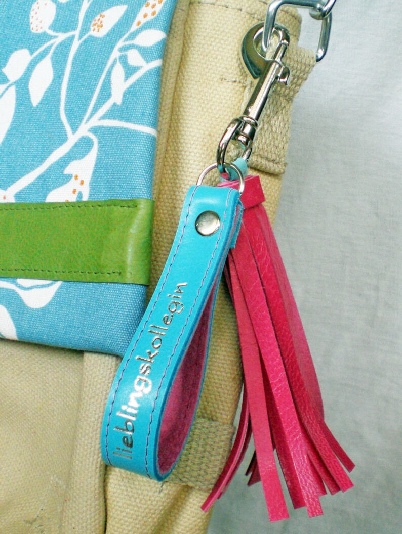 Leather keychain with text of your choice and tassel image 4