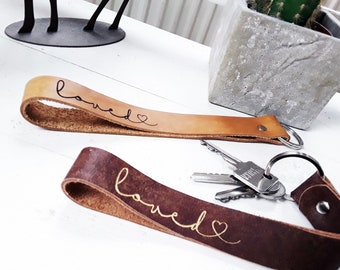 Leather keychain personalized with name, text