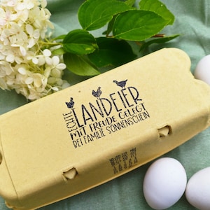 Stempel für Eierkartons, Hühner, Wachteln "echte Landeier" personalisiert