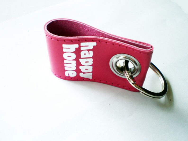 Leather keychain happy home image 2