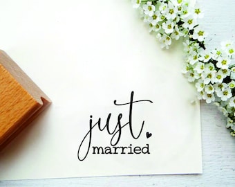 kleiner Stempel "just married" für Karten, Etiketten, Dankekarten