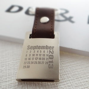 Keychain, personalised, text of your choice, date, leather, calendar, love image 1