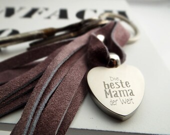 Personalized leather keychain, heart with text of your choice, mother