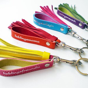 Leather keychain with text of your choice and tassel image 1