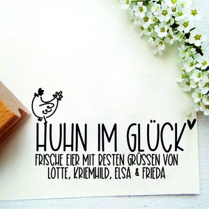 Stempel für Eierkartons, Hühner, Wachteln "Huhn im Glück" personalisiert