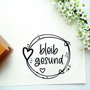 Stempeltext "bleib gesund" für Dankekarten, Tüten, Dankeschön