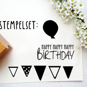 Stempeltext für nachhaltiges Geschenkpapier, Geburtstagsgeschenk, Geburtstagsstempel, Happy Birthday, Luftballon, Girlande, Stempeltextset