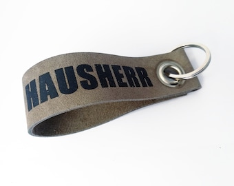 Key ring leather "Hausherr" the nice gift for the father, the husband or for moving in, moving or topping out