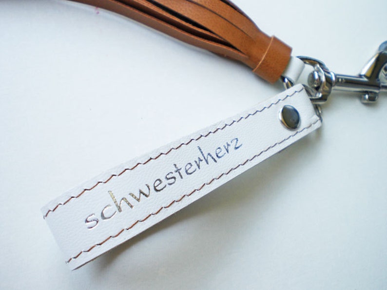 Leather keychain with text of your choice and tassel image 3