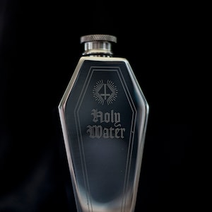 Coffin Hip Flask – Etched Goth Barware with Funnel