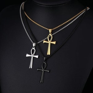 Egyptian Ankh Necklace - Cross of eternal life / Vampire Stainless Steel / Goth Jewelry / Silver Black Gold