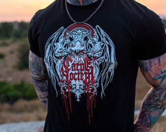 Carpe Noctem T-Shirt | Dreiköpfiges Fledermaus Gothic Vampirkern T-Shirt