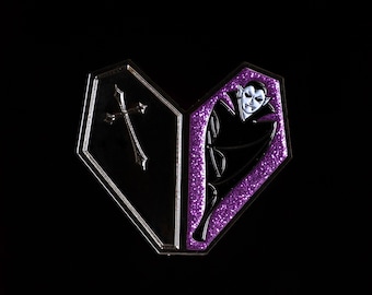 Coffin Heart Enamel Pin • Glitter Gothic Vampire Accessory