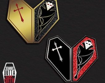 Sarg Herz Emaille Pin • Vampir Anstecknadel • Gothic Vampir Anstecknadel