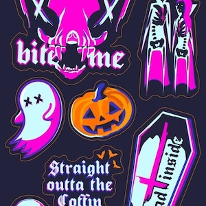 Neon Halloween Vampire Sticker Sheet - Emo Goth Stickers / Horror Stickers / Skulls / Pumpkin