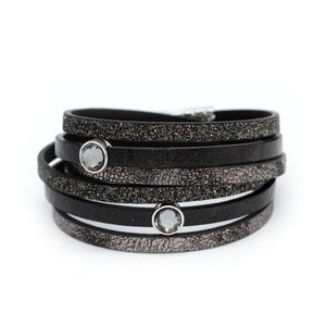 Swarovski Armband in schwarz, Wickel Kunstleder Armband mit Magnetverschluss, Boho Schmuck für Frauen, minimalistisches Armband Bild 4