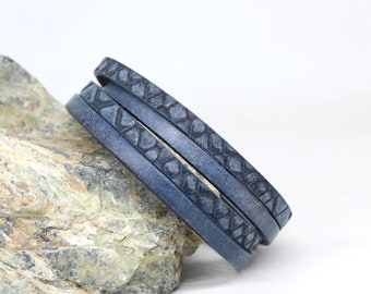 Navy blue wrap leather bracelet for men with steel magnetic clasp, leather cuff bracelet for women, unisex jewelry, present for couple