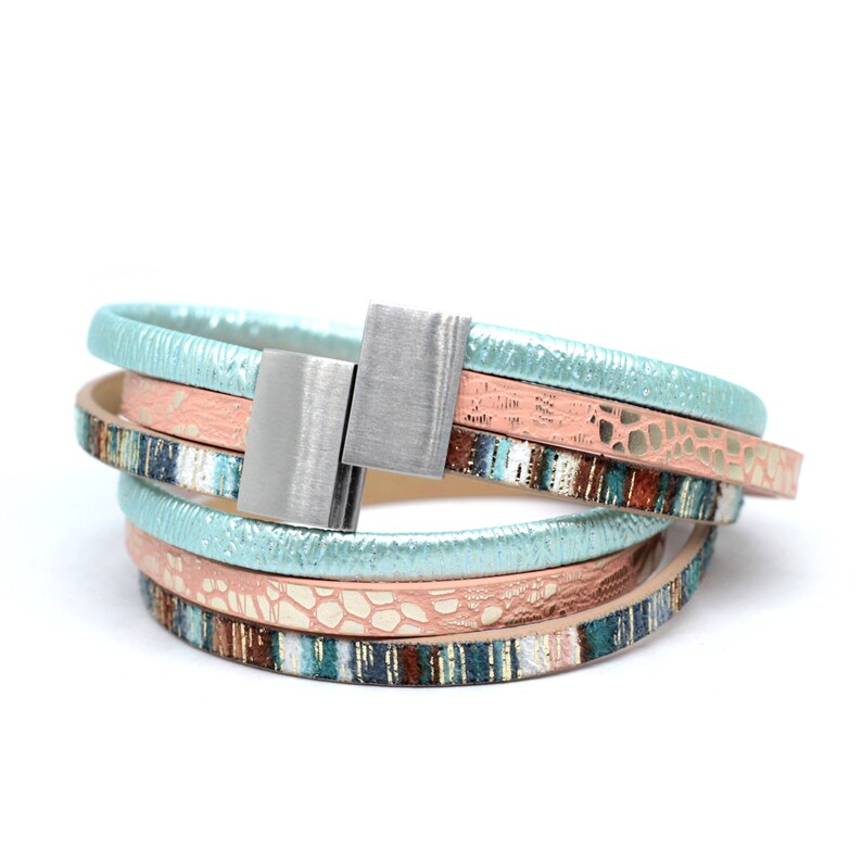 Colorful Bracelet With Clasp, Faux Leather Wrap Bracelets for