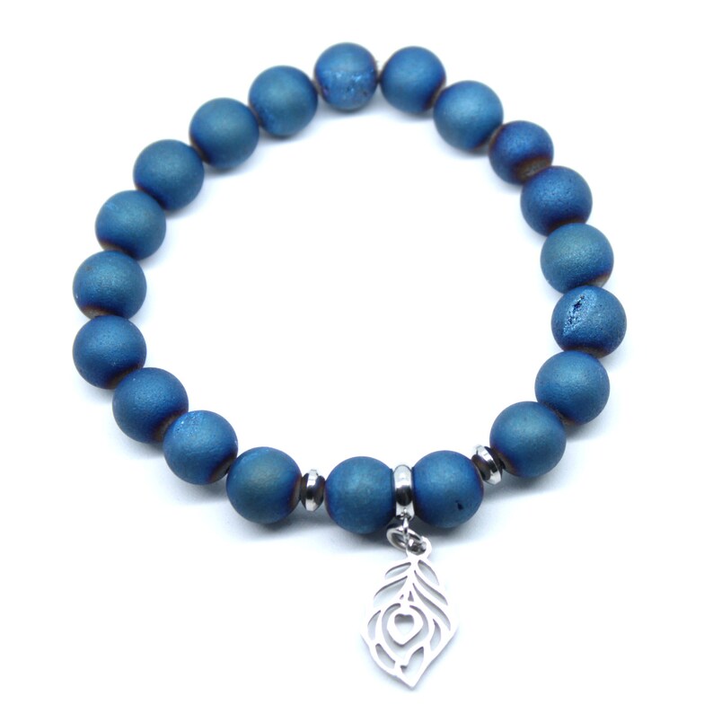 jewelry for women blue jasper druzy agate and jade bracelet set Natural gemstone bead bracelets stretch bracelet set of three