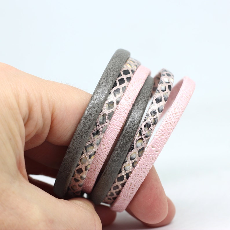 Pink and gray bracelet femme with magnetic clasp, double wrap bracelet for woman, vegan cuff bracelet, jewelry gift for sister image 9