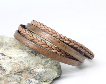 Brown wrap leather bracelet for men with steel magnetic clasp, leather cuff bracelet for women, unisex jewelry, present for husband